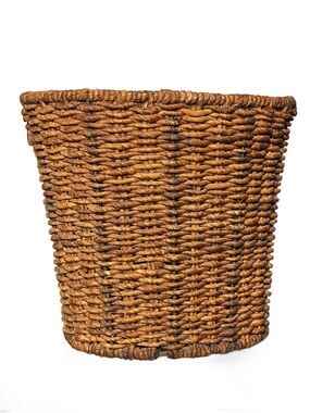 Handwoven Natural Brown Wicker Rattan Wastebasket - Home Accents